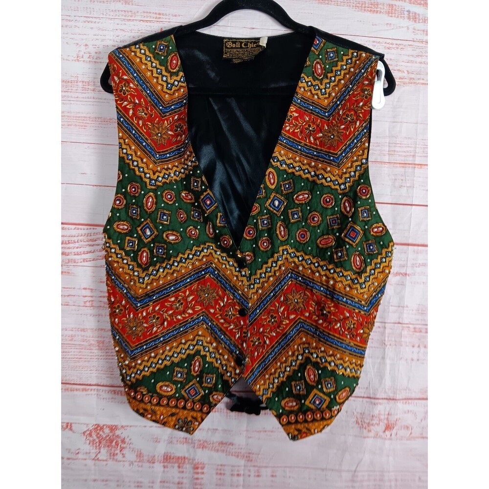 Bali Chic VTG Vest Shirt Top Blouse  Womens One Size Multicolor Beaded